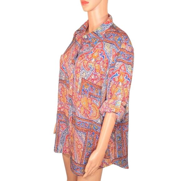 Jones New York Sport Paisley Print Blouse Button Down 3-4 Sleeve Womens Size XL - Picture 2 of 6